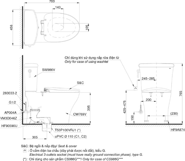 Bồn Cầu 2 Khối Toto CS986GT2