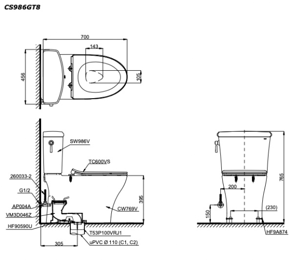 Bồn Cầu Toto CS986GT8 
