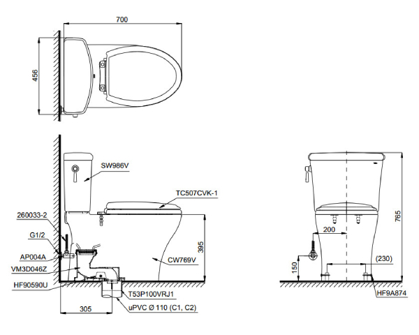 Bồn Cầu 2 Khối Toto CS986GT9