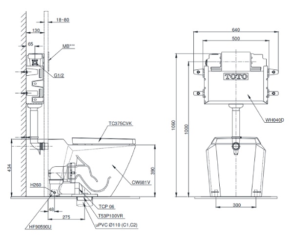 Bồn Cầu Đặt Sàn Toto CW681/TC375CVK 3 Bồn Cầu Đặt Sàn Toto CW681/TC375CVK