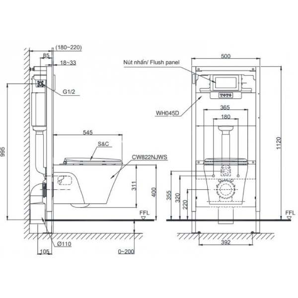 Bồn Cầu Treo Tường CW822RA