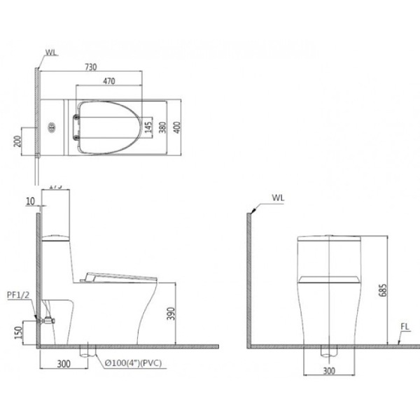 Bồn Cầu 1 Khối Caesar CD1356 Nắp Êm 4 Bồn cầu 1 khối Caesar CD1356 nắp êm