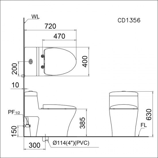 Bồn Cầu 1 Khối Caesar CD1356/TAF050 Nắp Rửa Cơ 3 Bồn cầu  1 khối Caesar CD1356/TAF050 nắp rửa cơ