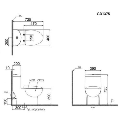 Bồn Cầu 1 Khối Caesar CD1375/TAF050 Nắp Rửa Cơ 3 Bồn cầu 1 khối Caesar CD1375/TAF050 nắp rửa cơ