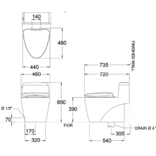Bồn Cầu 1 Khối Cotto C10527 Grand Riviera 3 Bồn cầu 1 khối Cotto C10527 Grand Riviera