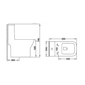 Kích thước lắp đặt Bồn cầu 1 khối Hafele volga 588.82.403