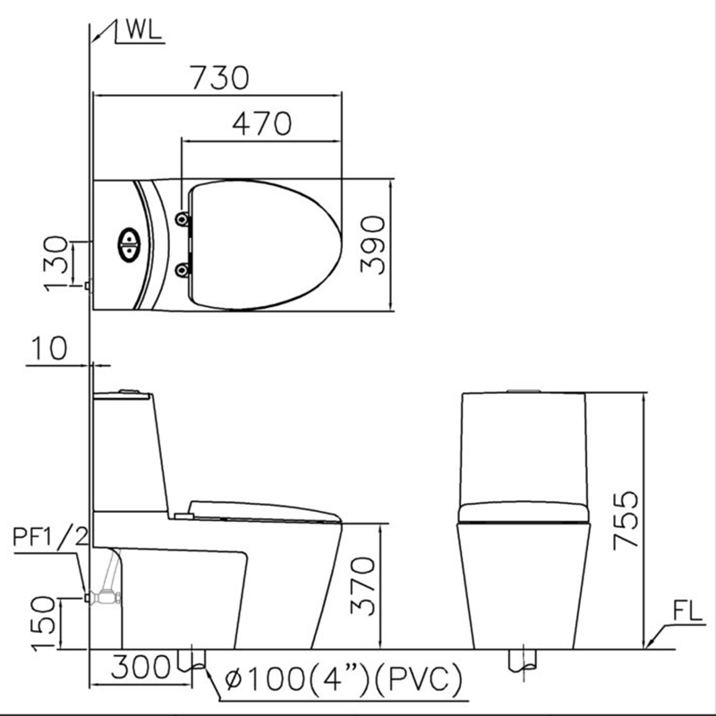 Bồn Cầu 2 Khối Caesar CD1345 Nắp Êm 4 Kích thước lắp đặt Bồn cầu 2 khối Caesar CD1345 nắp êm