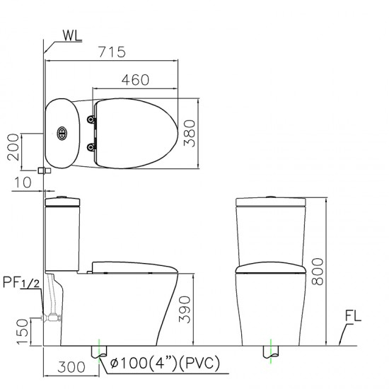 Bồn cầu 2 khối Caesar CD1348/TAF050 nắp rửa cơ