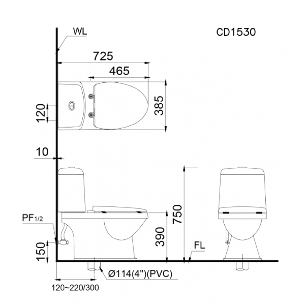 bồn cầu Caesar 2 khối Caesar CD1530/TAF050 nắp rửa cơ