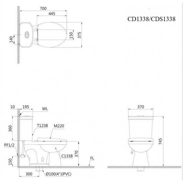 Bồn Cầu 2 Khối Caesar CDS1338 Nắp Êm 4 Bồn cầu 2 khối Caesar CDS1338 nắp êm