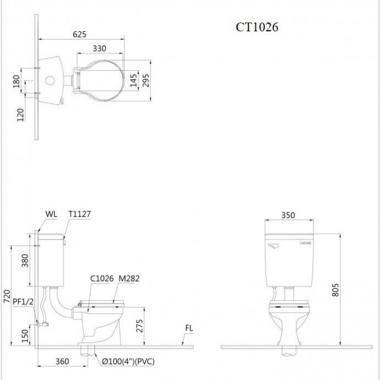 bồn cầu 2 khối Caesar CT1026 trẻ em