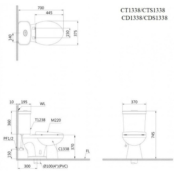 Bồn cầu 2 khối Caesar CTS1338 Nắp Êm
