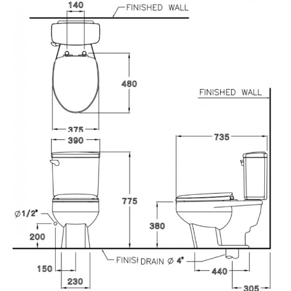 Bồn cầu 2 khối Cotto C1163 Vadoria