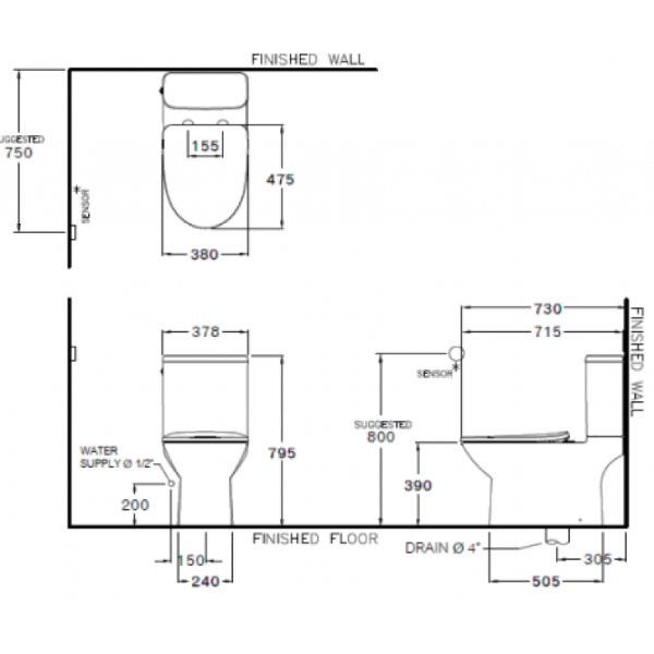 Bồn Cầu 2 Khối Cotto C126227 Cảm Ứng Không Chạm 3 Bồn cầu 2 khối xả không chạm COTTO C126227