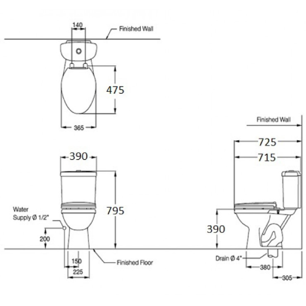 Bồn Cầu 2 khối COTTO C1332VN Ginny II