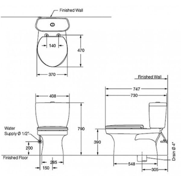 Bồn Cầu 2 Khối Cotto C1389 3 Bồn cầu 2 khối Cotto C1389