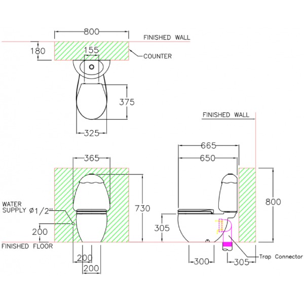 Bồn cầu 2 khối Cotto C15007 KW Googai Trẻ Em