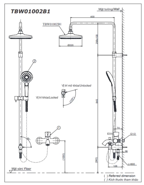 Sen Cây TOTO TBG01302VA/TBW01010A/TBW01002BA Nóng Lạnh 3 Sen cây Toto TBG01302VA/TBW01010A/TBW01002BA nóng lạnh