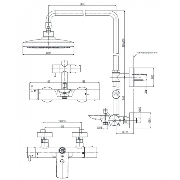 Sen Cây TOTO TBW01301AB Nóng Lạnh 3 Sen cây TOTO TBW01301AB nóng lạnh